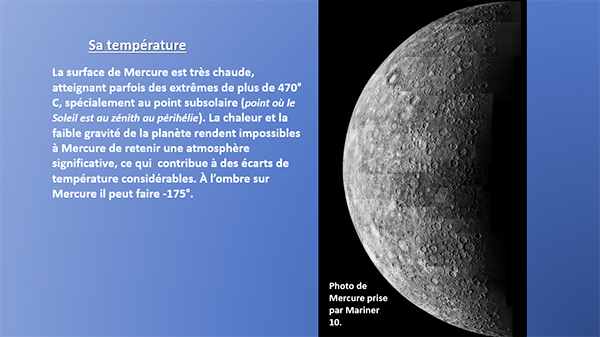 Les nouvelles du ciel et la planète Mercure